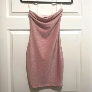 Pink sparkly strapless bodycon mini dress
